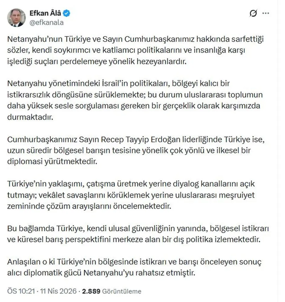 Efkan Ala'dan Netanyahu'ya sert tepki: 'Soykırımcı ve katliamcı politikalarını perdelemeye çalışıyor' - Son Dakika