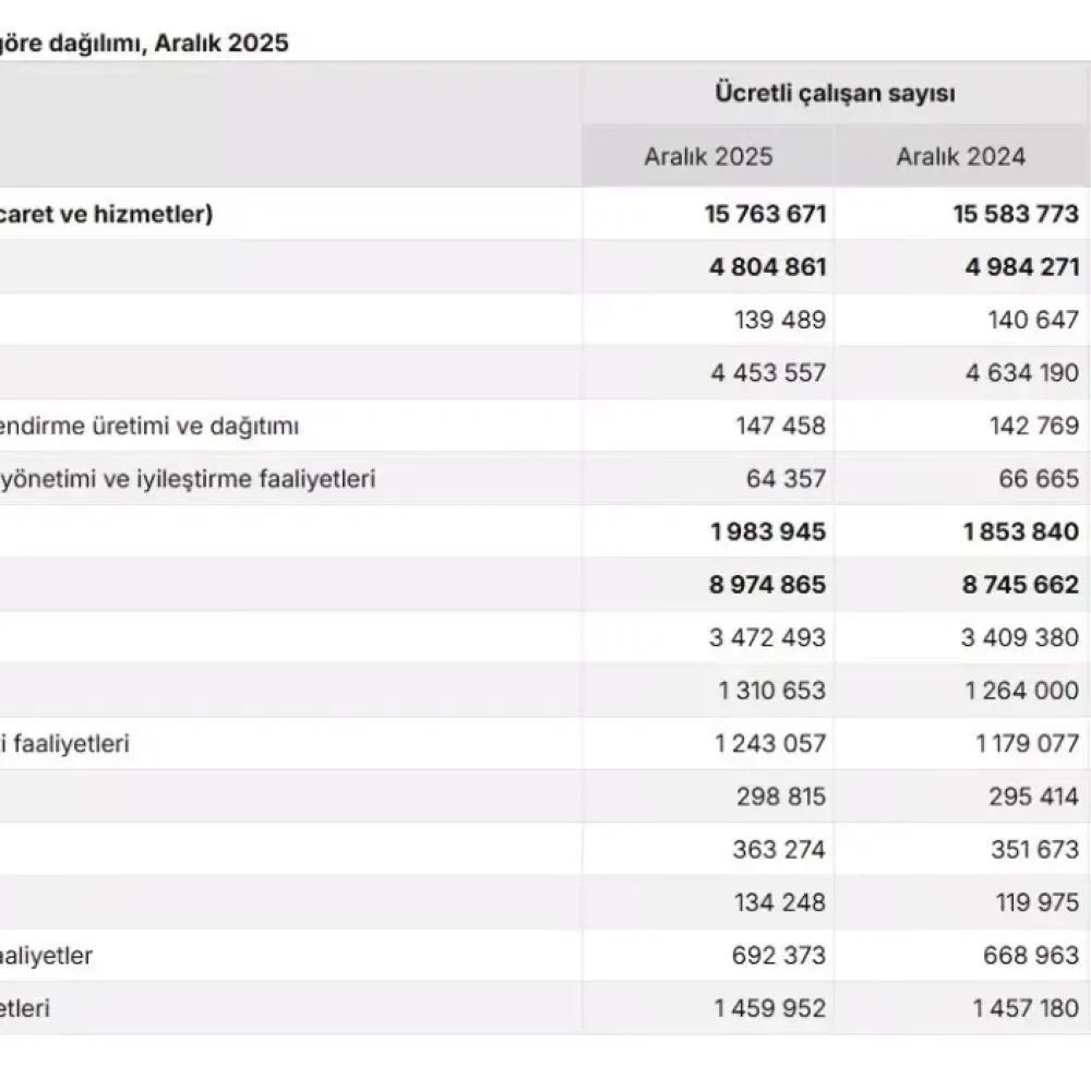 İstihdamda Yıllık Artış: Ücretli Çalışan Sayısı 15,7 Milyonu Geçti
