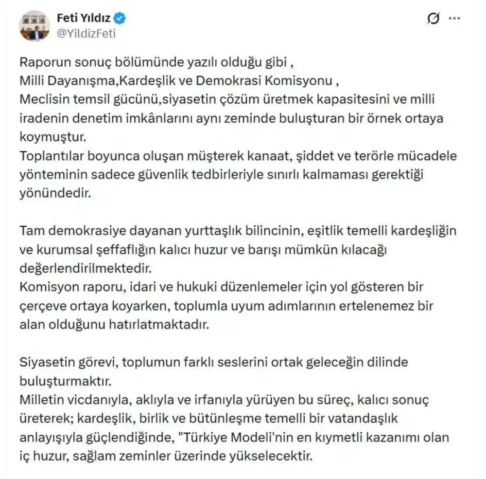 MHP'li Yıldız: Komisyonumuz, Türkiye'nin barışla ve kardeşlikle güçleneceğini göstermiştir - Son Dakika