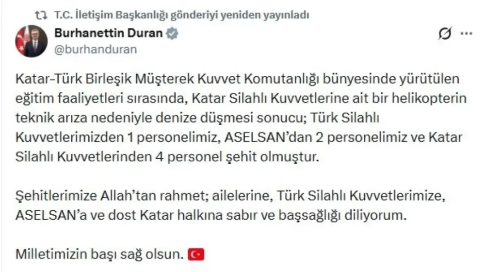 Siyasilerden helikopter kazası şehitleri için taziye mesajları