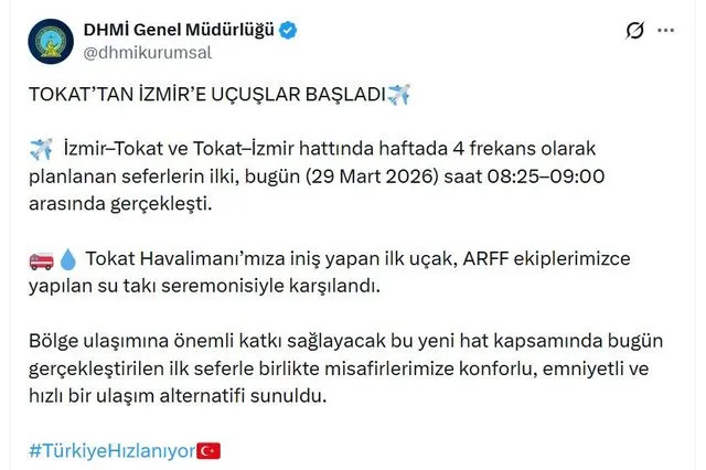 Tokat'tan İzmir'e uçuşlar başladı